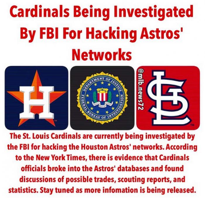 June 16, 2015: The Cardinals are investigated by the FBI for allegedly hacking the Astros' proprietary database.